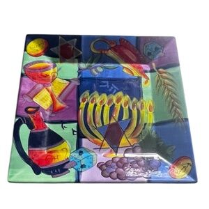 Ambiance Collections Chanukah Montage 12” Sq. Serving Platter Judaica Hanukkah